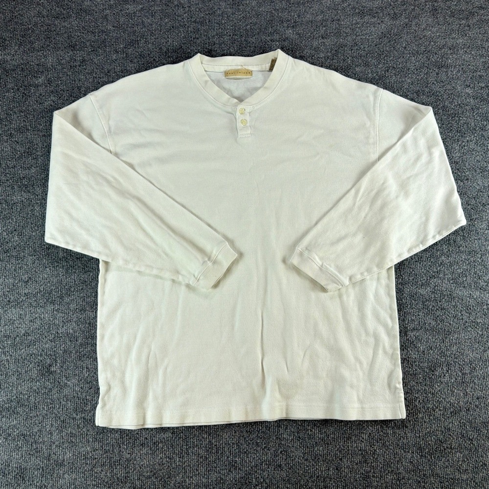 VTG East Island Mens XL Henley Shirt Cream Off White Long Sleeve 100% Cotton